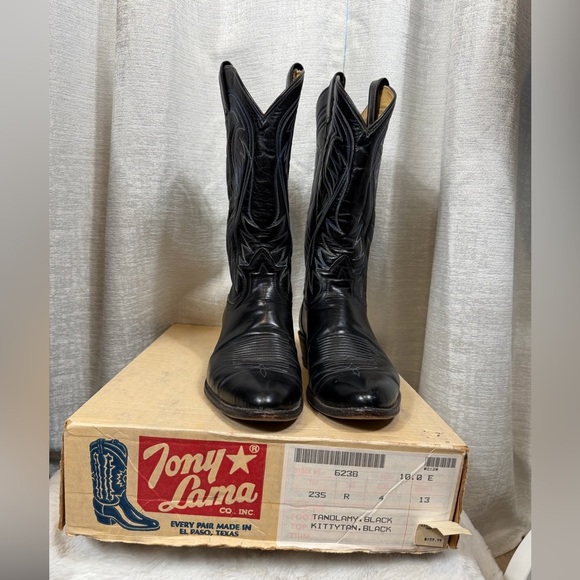 Tony Lama 6238 Men’s 10B Black Leather Cowboy Boots Made in USA Western - Picture 10 of 10